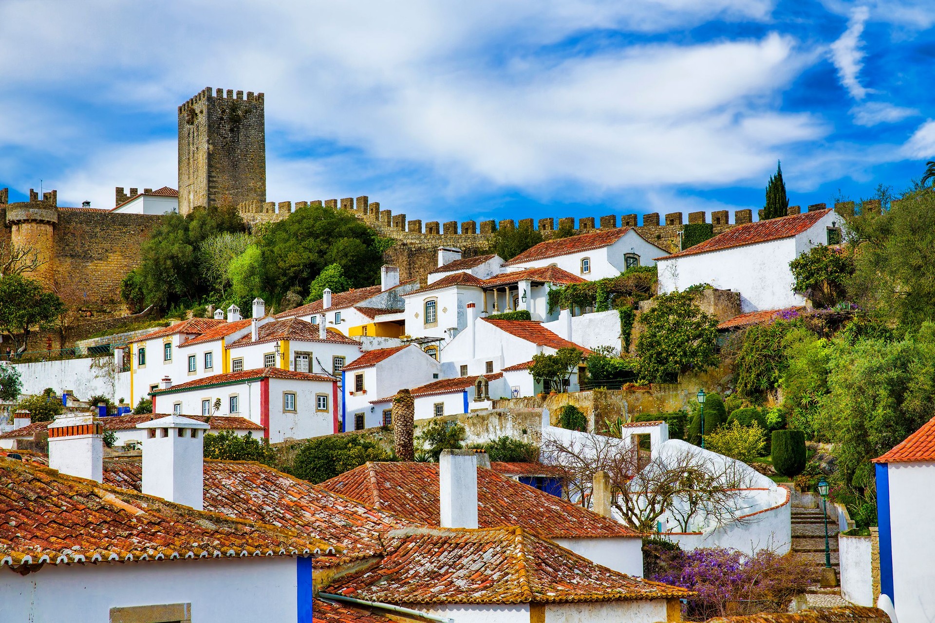 View from the City Wall of the Beautiful Village of Obidos, Portugal
