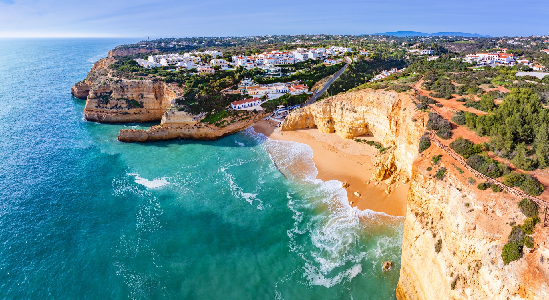 Cabanas near Tavira aerial view cityscape and beach in Algarve of Portugal