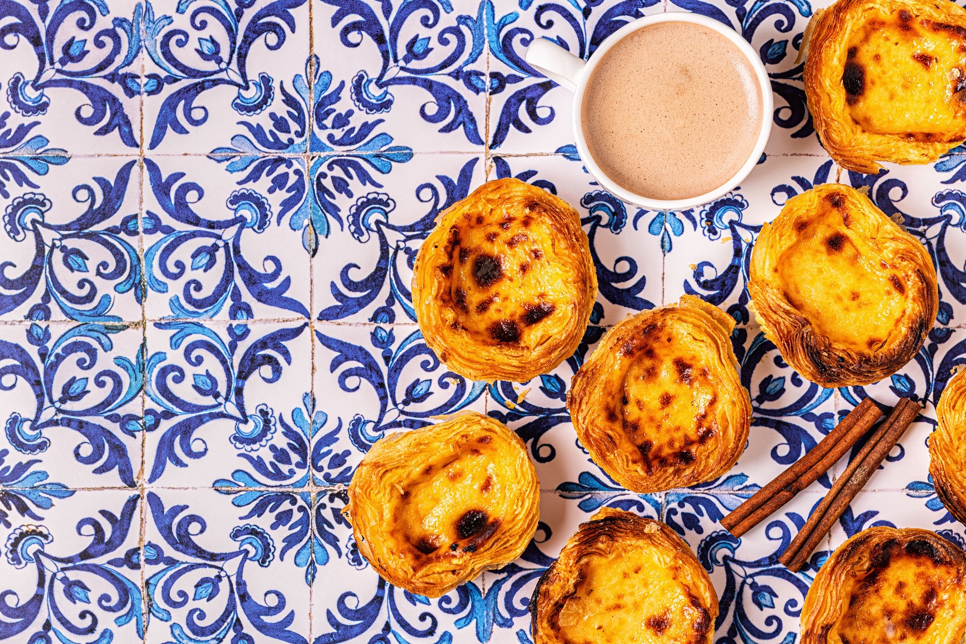 Egg tart, traditional Portuguese dessert, pastel de nata